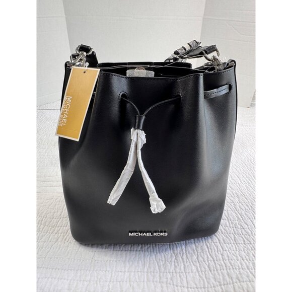 NWT Michael Kors Eden Leather Bucket Shoulder Black Bag Purse - Picture 10 of 13